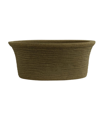 Nora Magnolia Pot in a shallow, earthy brown bowl shape   roto molded planter pot design with a textured, stone-like finish for indoor or outdoor use.