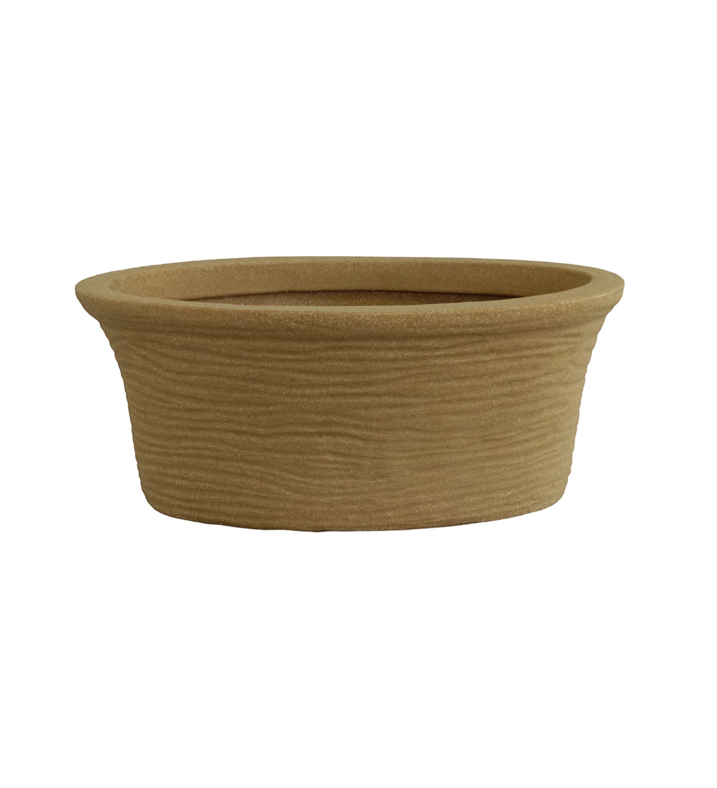 Nora Magnolia Pot in a shallow, earthy brown textured finish roto molded planter pot , ideal for succulent arrangements and herb gardens.