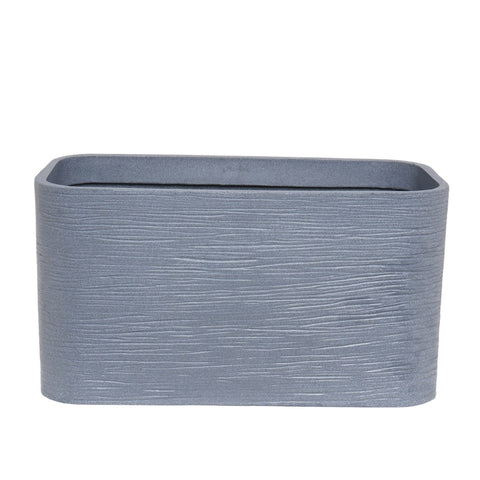 Nora 26-inch rectangular planter in a grey textured marble stone finish made from durable lightweight polymer